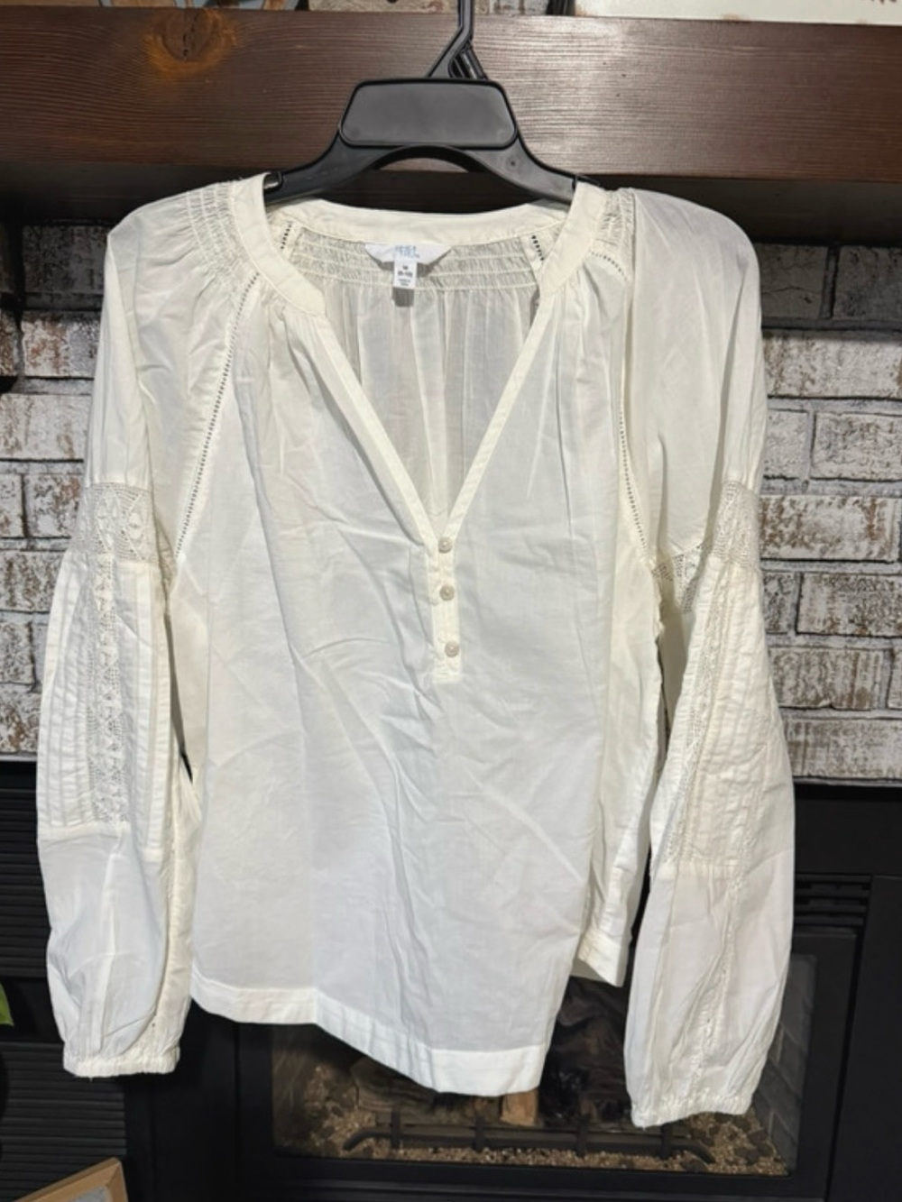 Time and Tru Cream Lace-Trim Peasant Blouse